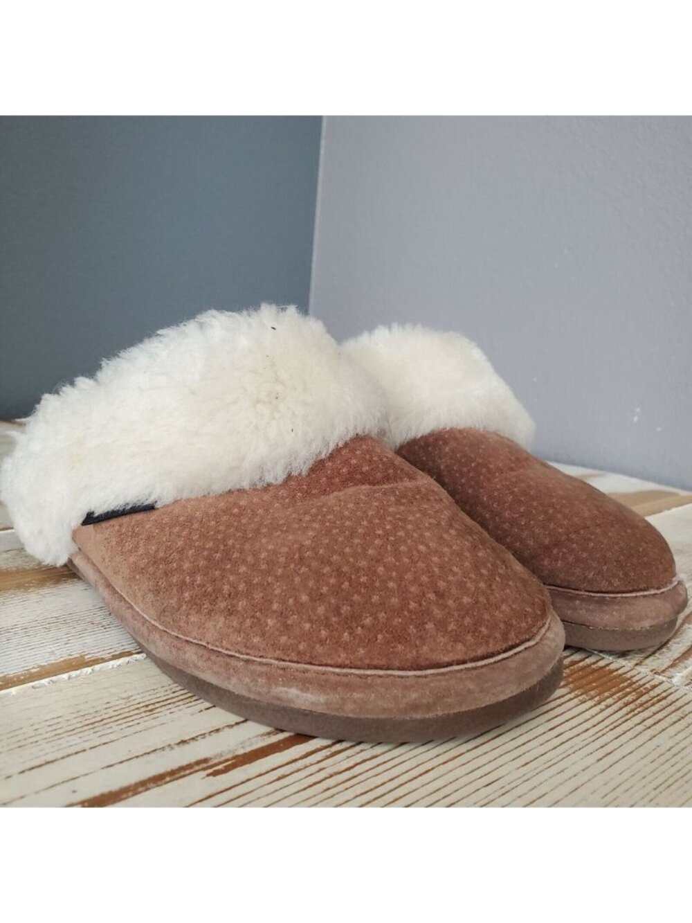 Old‎ Friend Womens Brown Suede Sheepskin Sherpa Lined Slipper Size 5-6